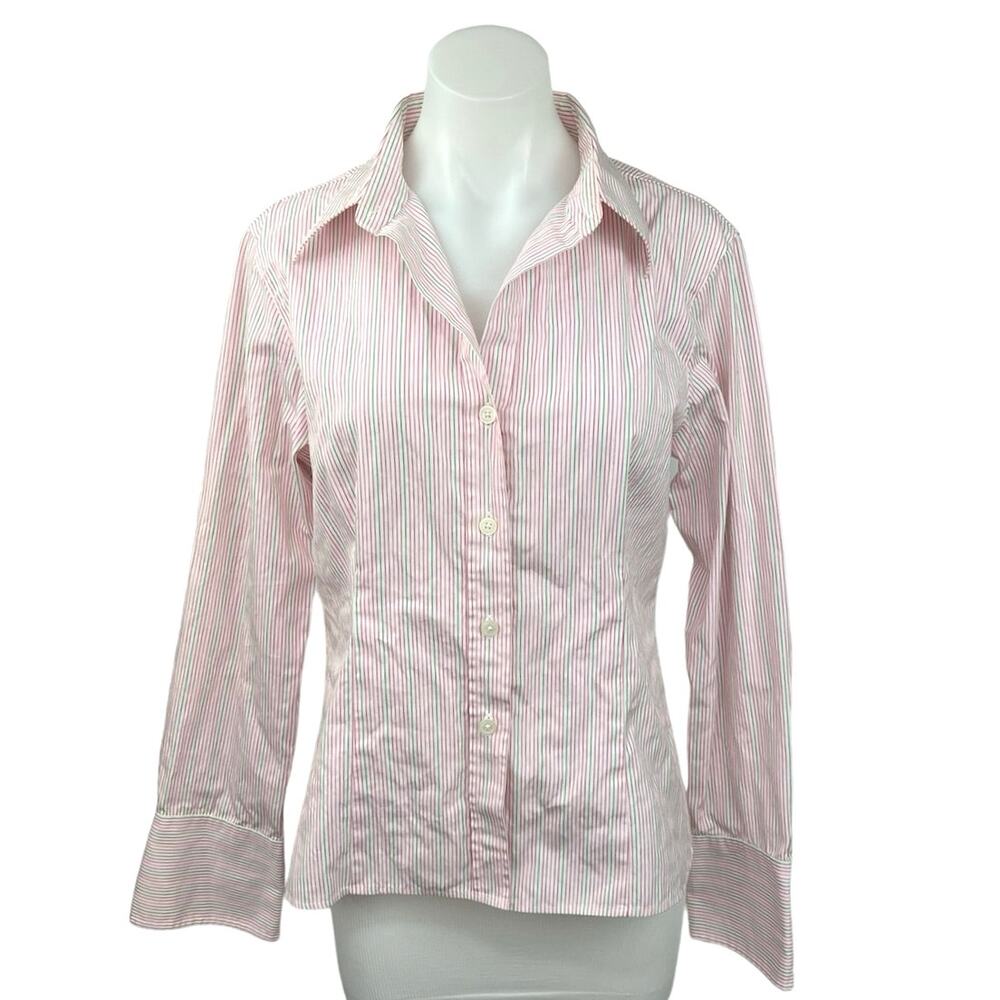 Michael Kors Red Green Pinstriped Cotton Long Sleeve Button Down Shirt Size 14